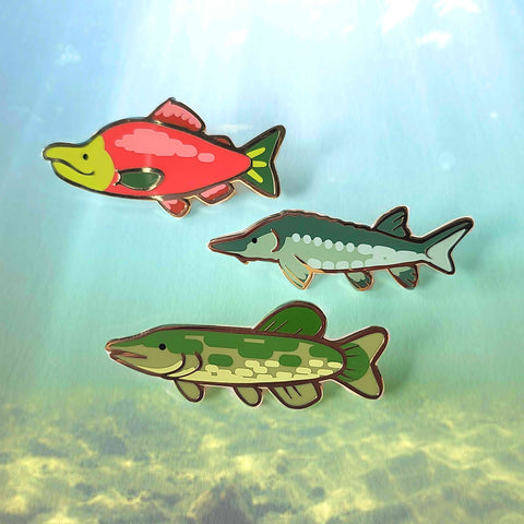 lake fish enamel pins